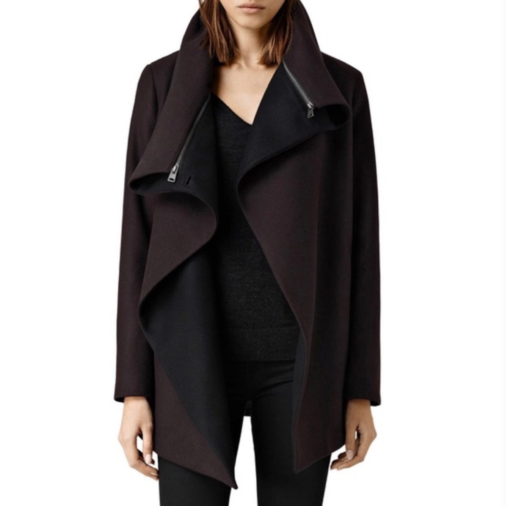 All Saints Jax Black/Burgundy Coat